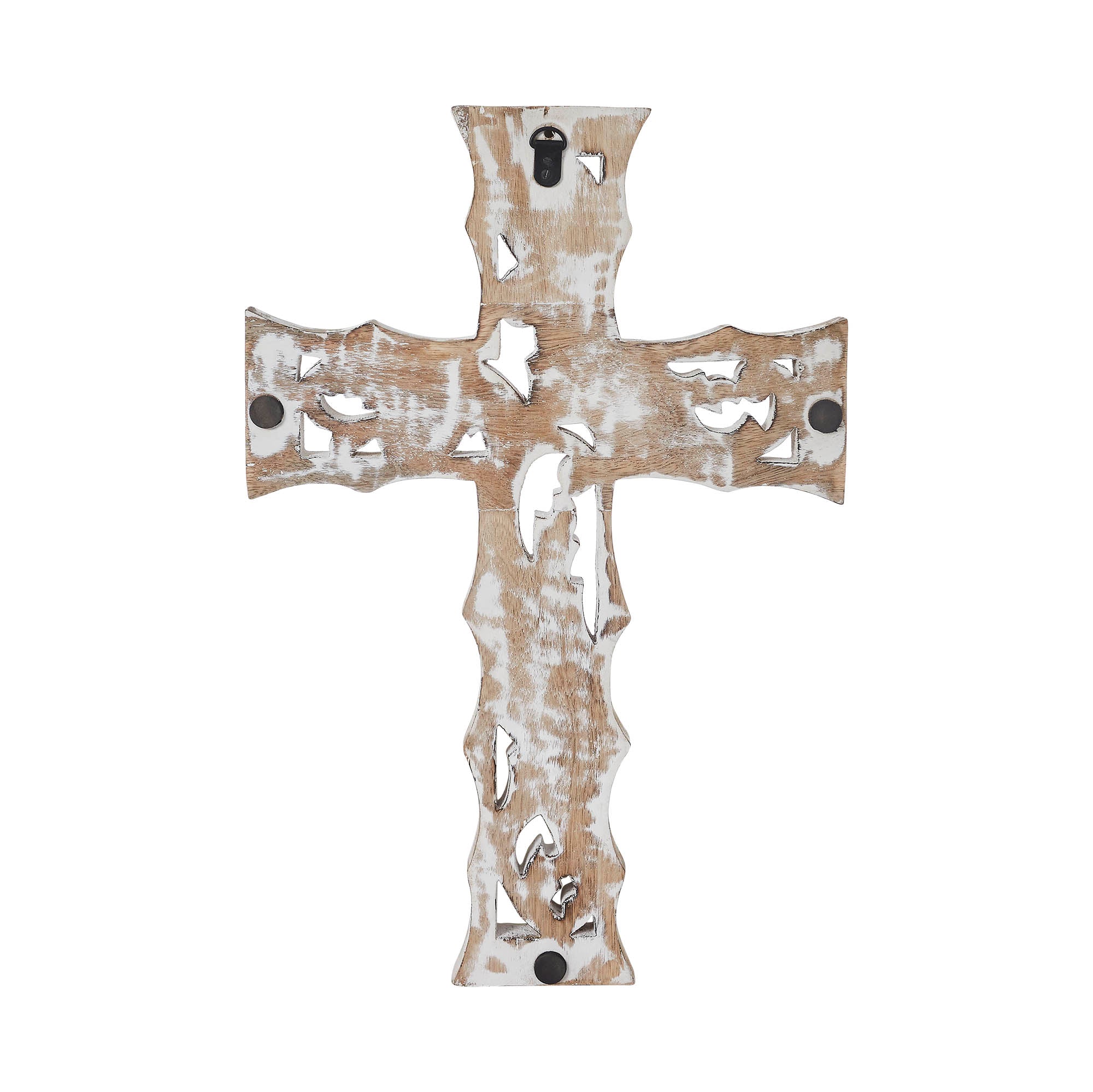 Natural & Distressed White Wooden Cross Wall Hanging 18x12 – VHC