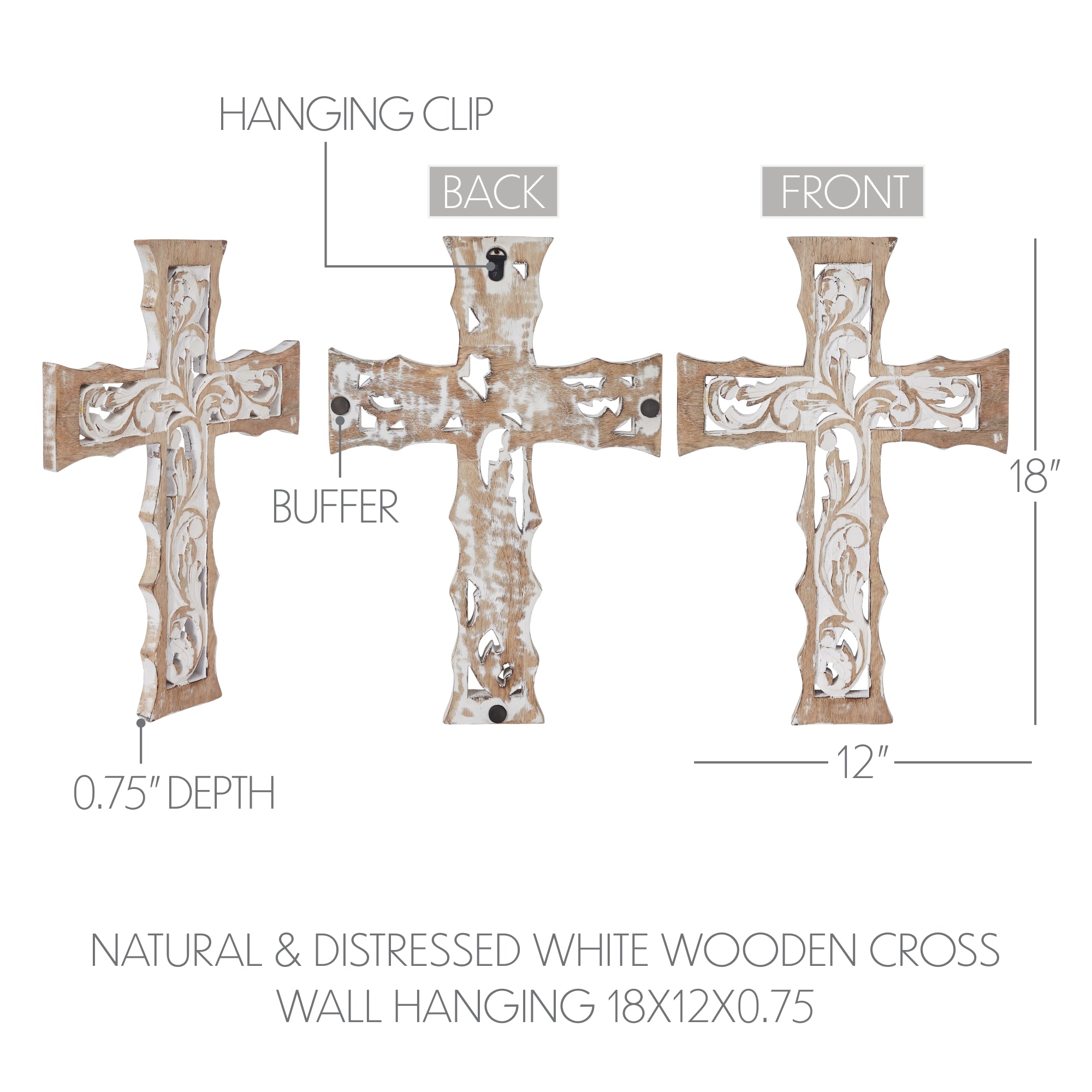 Natural & Distressed White Wooden Cross Wall Hanging 18x12 – VHC