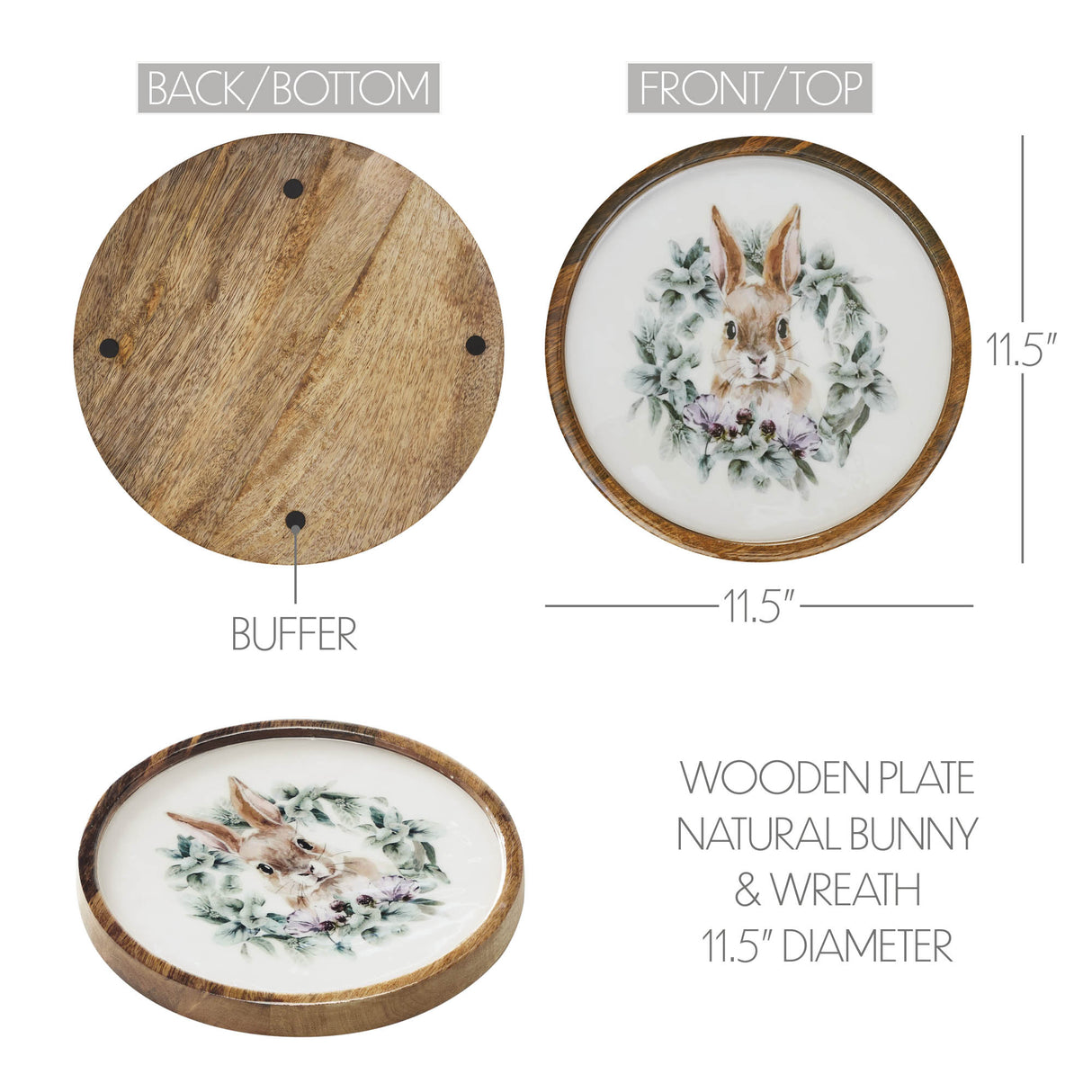 VHC Brands Bunny Hop 3PC Bunny Hop Wooden Plate Natural w/ Bunny & Wreath ,Small Meduim and Large
