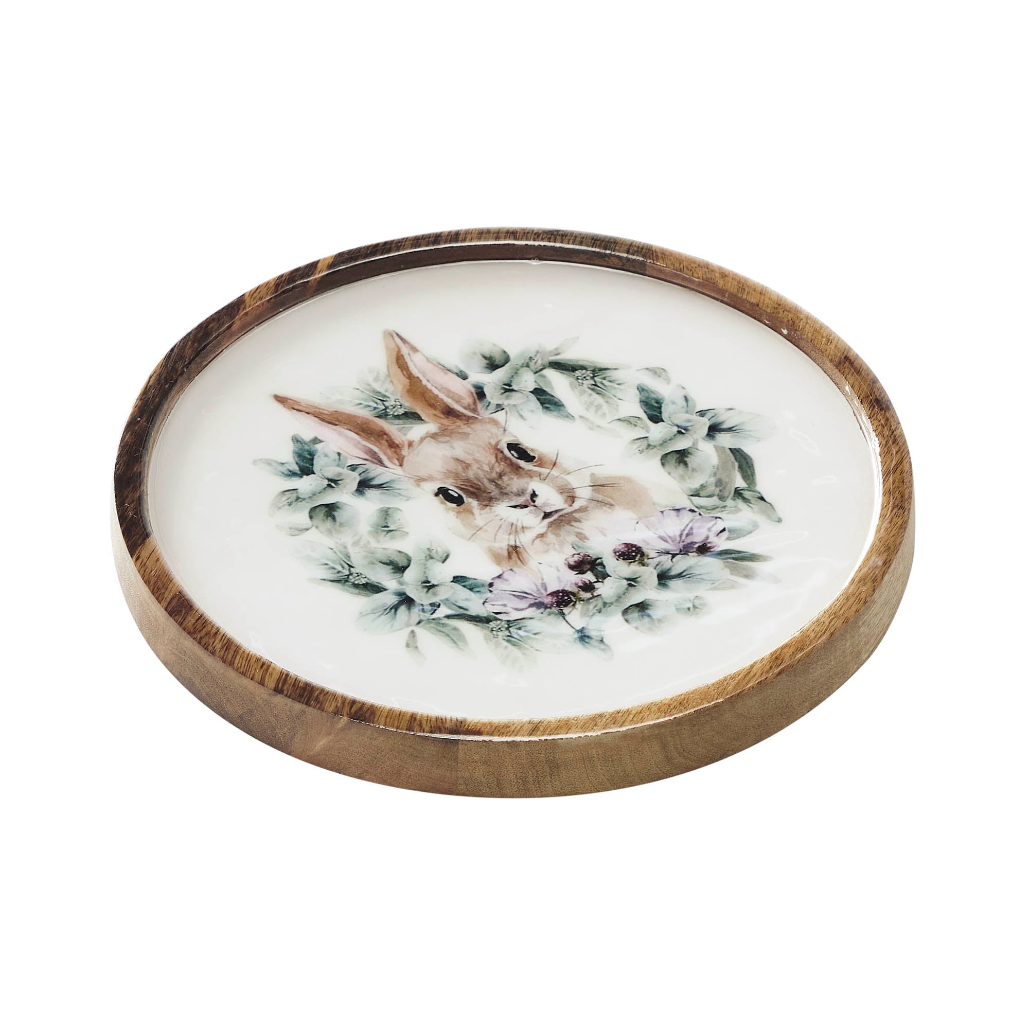 Bunny Hop Wooden Plate Natural w/ Bunny & Wreath 11.5 inch