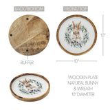 VHC Brands Bunny Hop 3PC Bunny Hop Wooden Plate Natural w/ Bunny & Wreath ,Small Meduim and Large