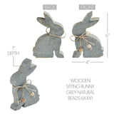 VHC Brands Bunny Hop 2PC Bunny Hop Wooden Sitting Bunny Grey w/ Natural Beads ,Small and Large