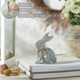 VHC Brands Bunny Hop 2PC Bunny Hop Wooden Sitting Bunny Grey w/ Natural Beads ,Small and Large