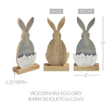 VHC Brands Bunny Hop 2PC Bunny Hop Wooden Half Egg w/ Grey Bunny Silhouette ,Small and Large