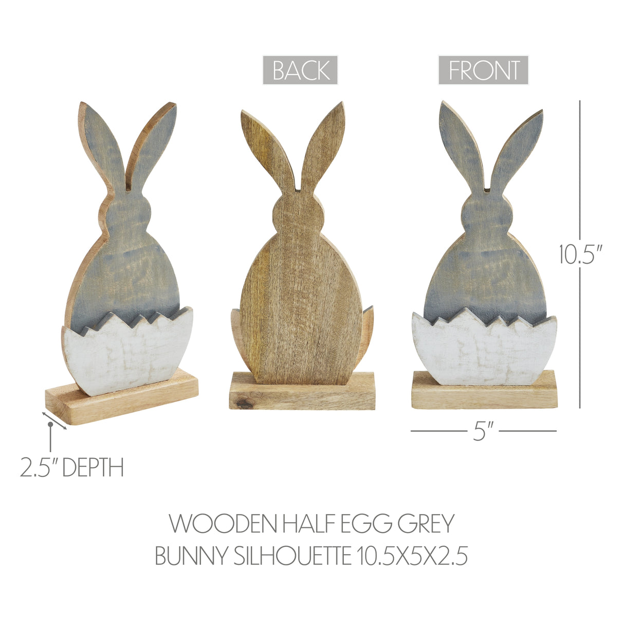 VHC Brands Bunny Hop 2PC Bunny Hop Wooden Half Egg w/ Grey Bunny Silhouette ,Small and Large