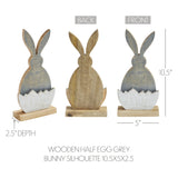 VHC Brands Bunny Hop 2PC Bunny Hop Wooden Half Egg w/ Grey Bunny Silhouette ,Small and Large