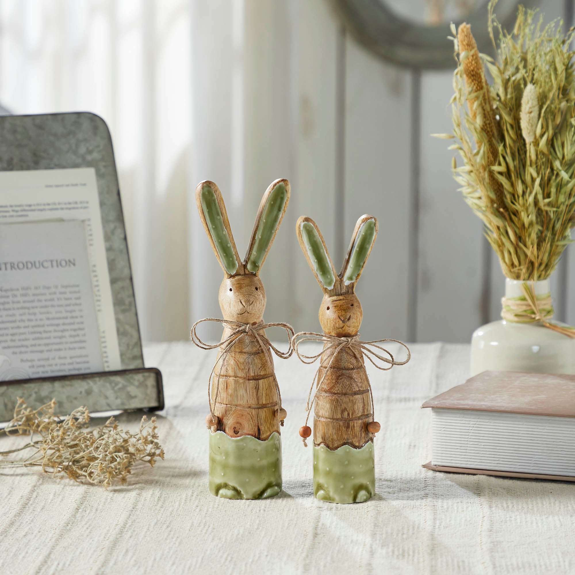Bunny Hop Wooden Skinny Bunnies In Green Enamel Set of 2 Sizes Bunny Hop Wooden Skinny Bunnies In Green Enamel Set of 2 Sizes