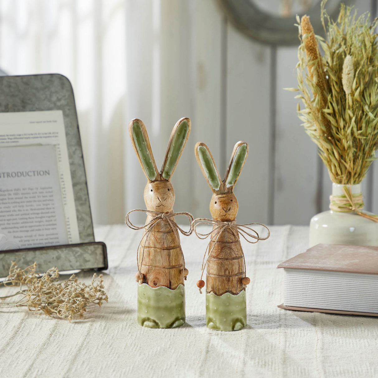 Bunny Hop Wooden Skinny Bunnies In Green Enamel Set of 2 Sizes