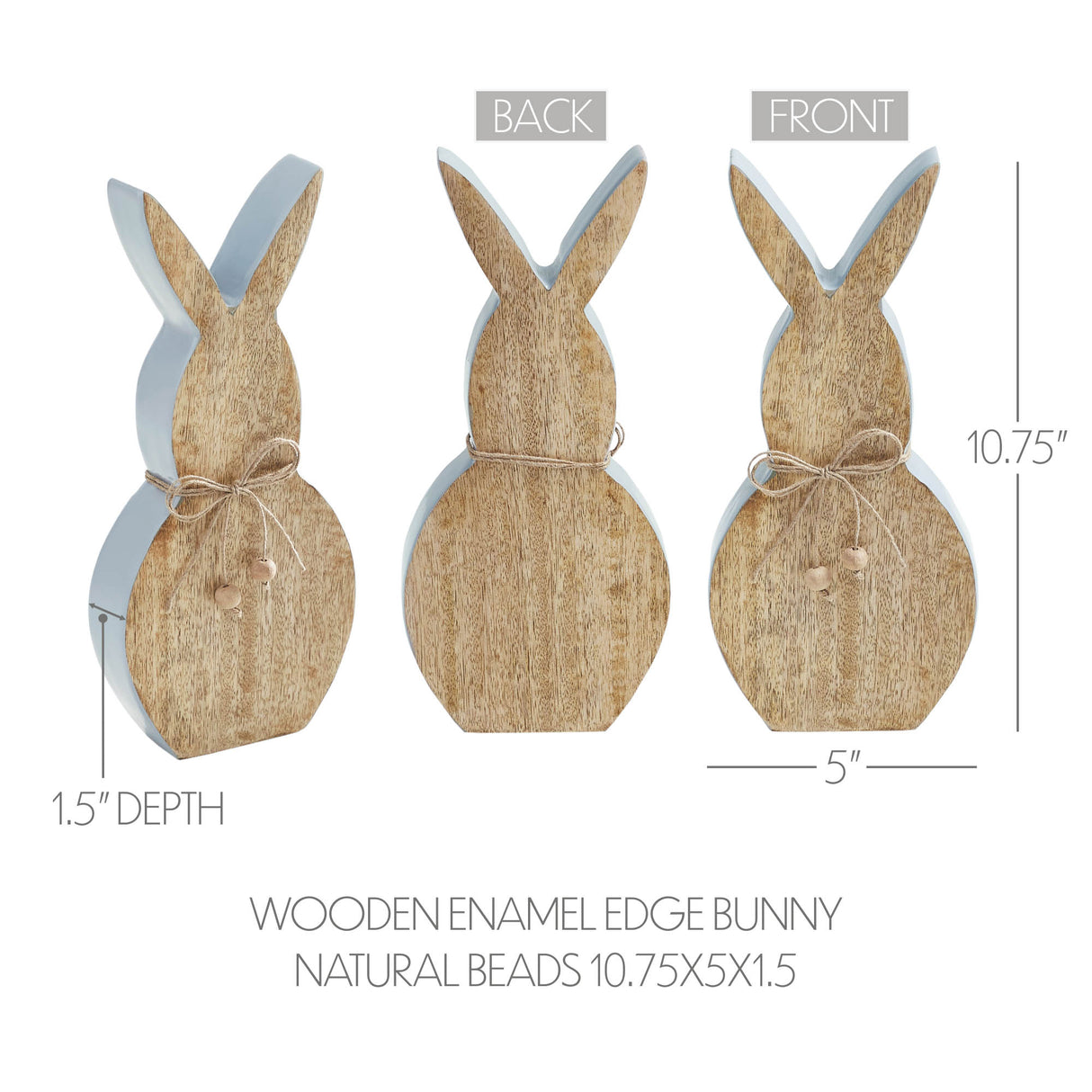 VHC Brands Spring In Bloom 2PC Spring In Bloom Wooden Enamel Edge Bunny w/ Natural Beads ,Small and Large