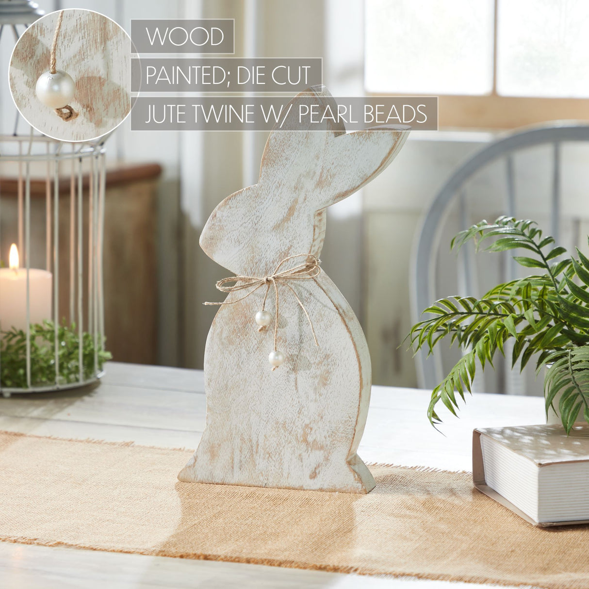 Spring In Bloom Wooden Upright Bunny Silhouette w/ Twine 13.75x6.75x1.5