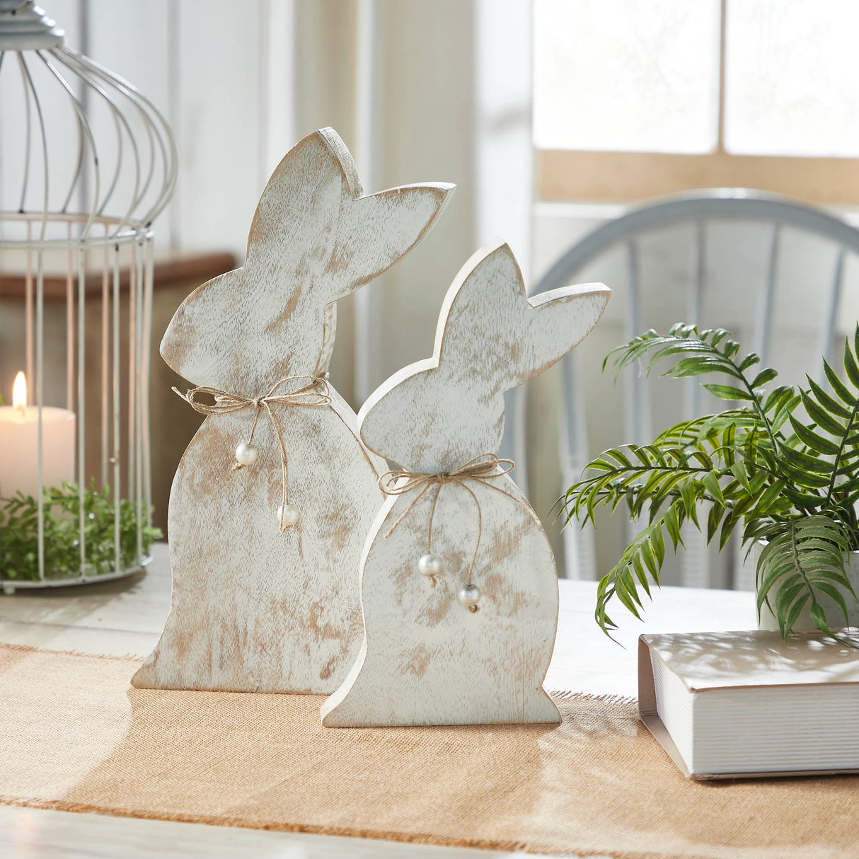 Spring In Bloom Wooden Upright Bunny Silhouette w/ Twine 13.75x6.75x1.5