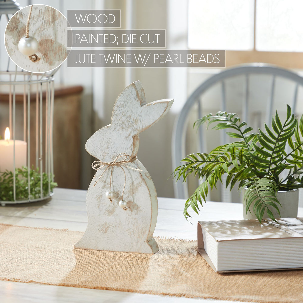 VHC Brands Spring In Bloom 2PC Spring In Bloom Wooden Upright Bunny Silhouette w/ Twine ,Small and Large