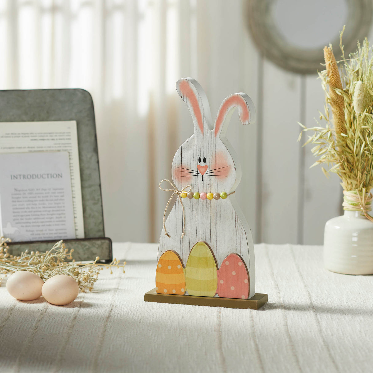 Bunny Hop MDF Blushing Bunny & Eggs w/ Base 12x6.5x2