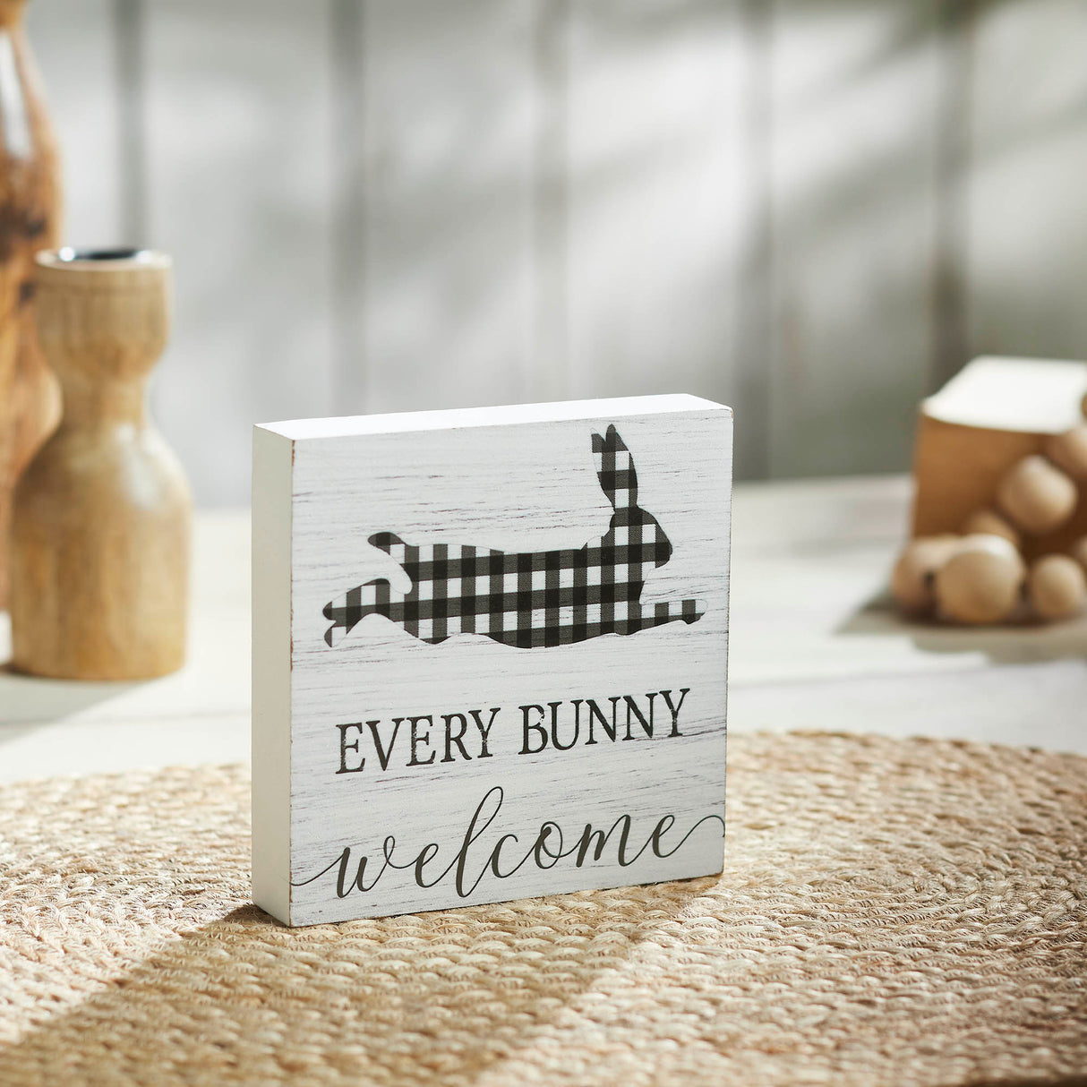 Bunny Hop Every Bunny Welcome Buffalo Check MDF Block Sign 5x5x1 – VHC ...