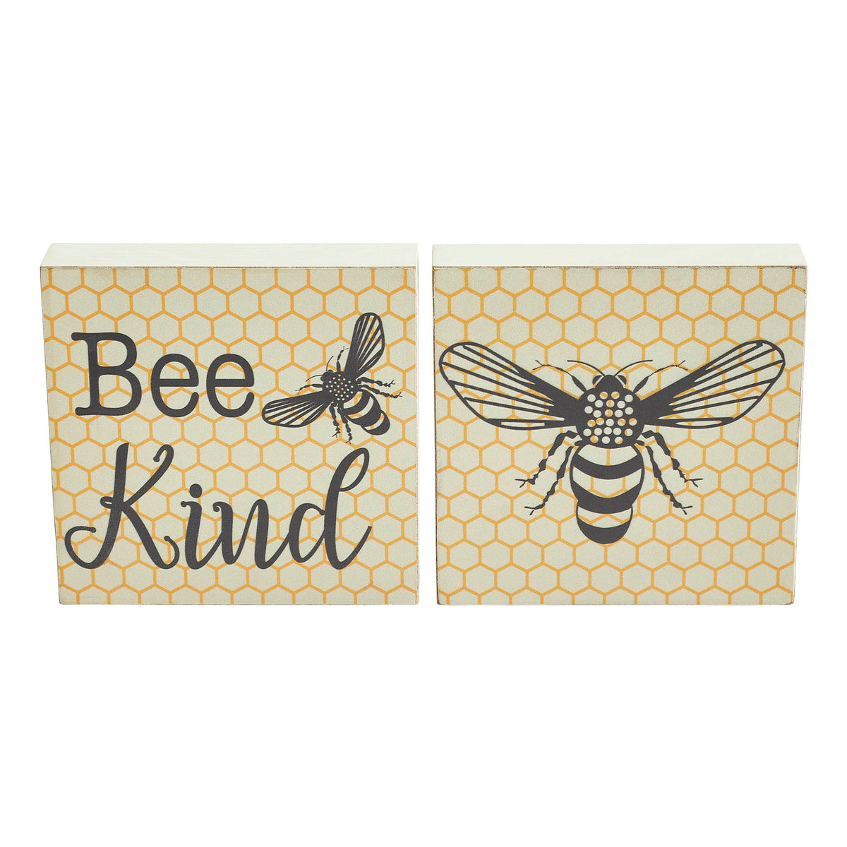 Bee Block Sign Buzzy Bees Bee Kind MDF Block Sign 5x5x1 Set of 2 – VHC Brands Home Decor