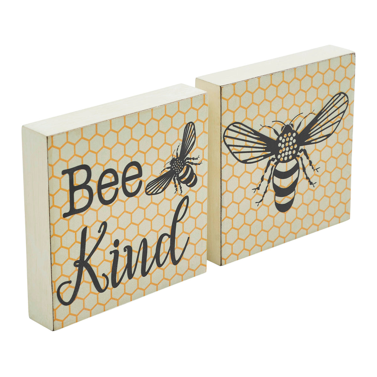 Bee Block Sign Buzzy Bees Bee Kind MDF Block Sign 5x5x1 Set of 2 – VHC Brands Home Decor