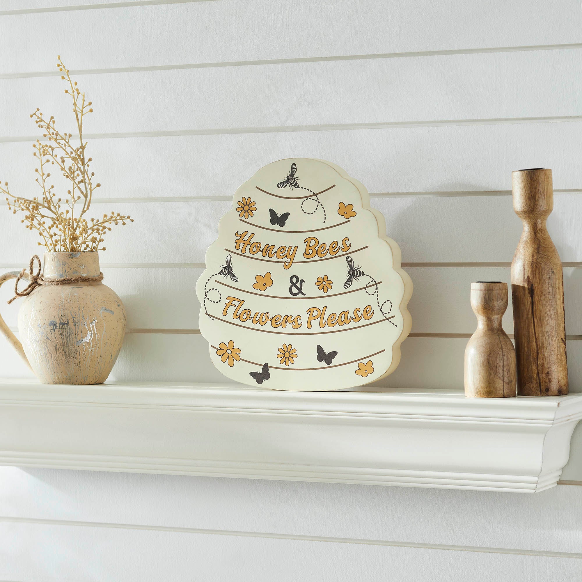 Buzzy Bees Honey Bees & Flower Please Bee Hive MDF Wall Sign