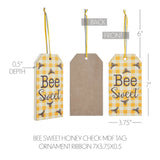 Buzzy Bees Bee Sweet Honey Check MDF Tag Ornament w/ Ribbon 7x3.75x0.5