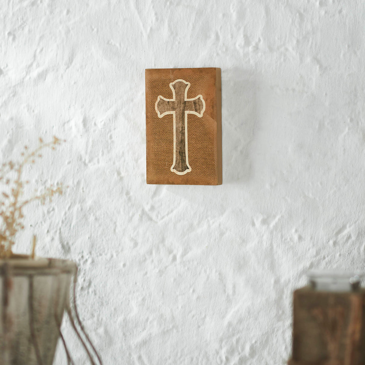 Celebrate Grace Cross On Natural Burlap MDF Wall Sign 6x4x0.75