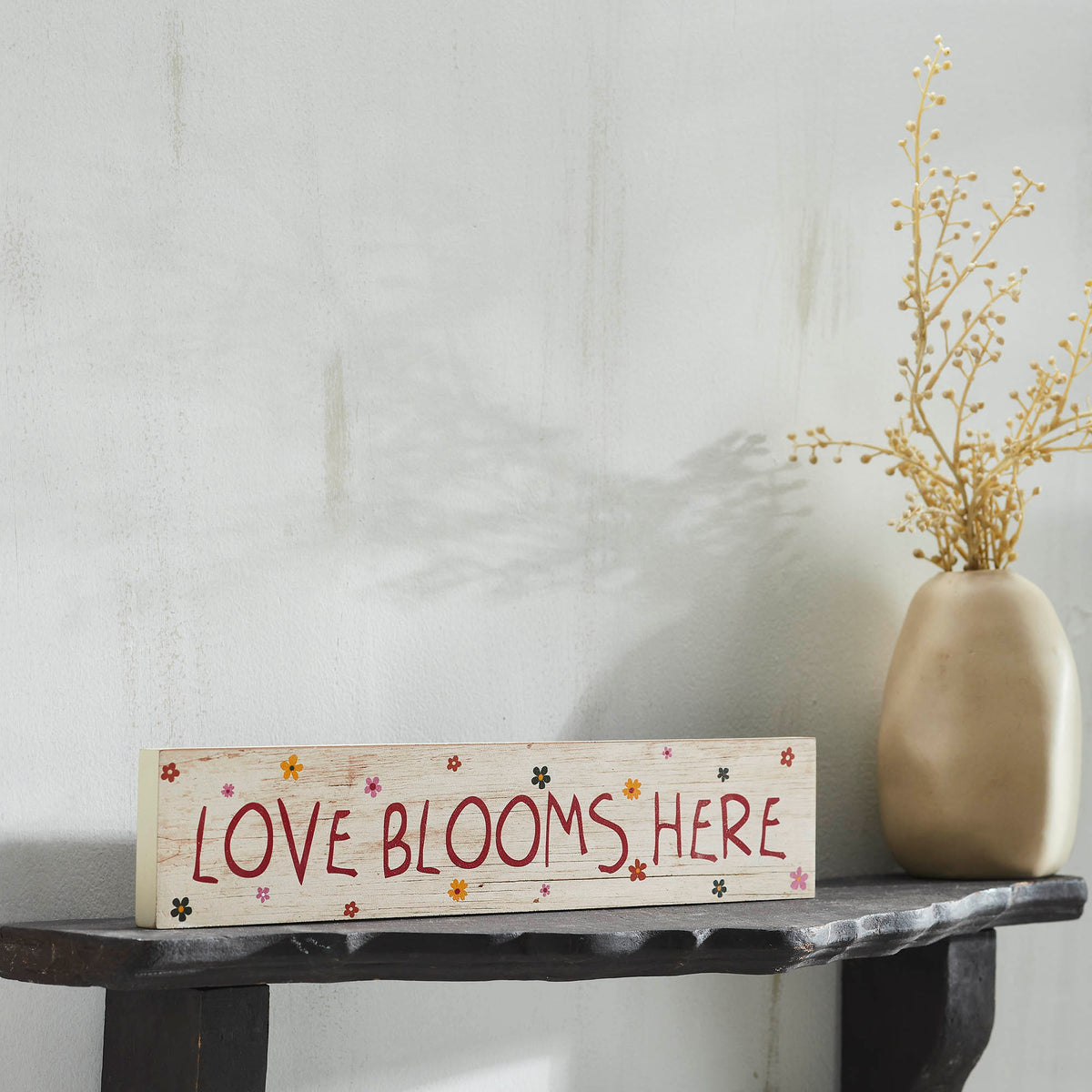 Spring In Bloom Love Blooms Here MDF Wall Sign 3x14x0.75 – VHC Brands ...