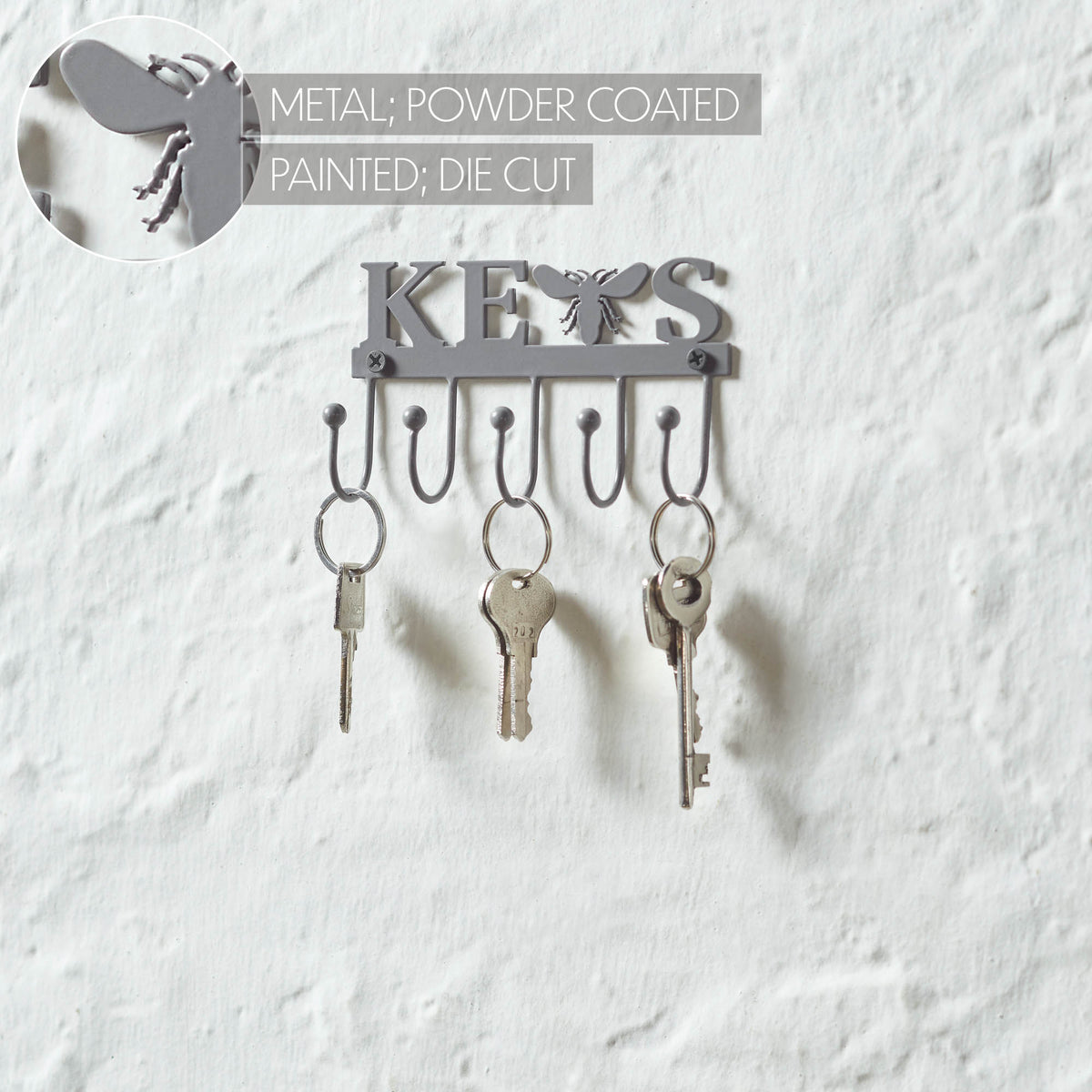 Metal Bee Key Rack Buzzy Bees Metal Wall Mount Bee Key Holder Grey 3x5.3 – VHC Brands Home ...
