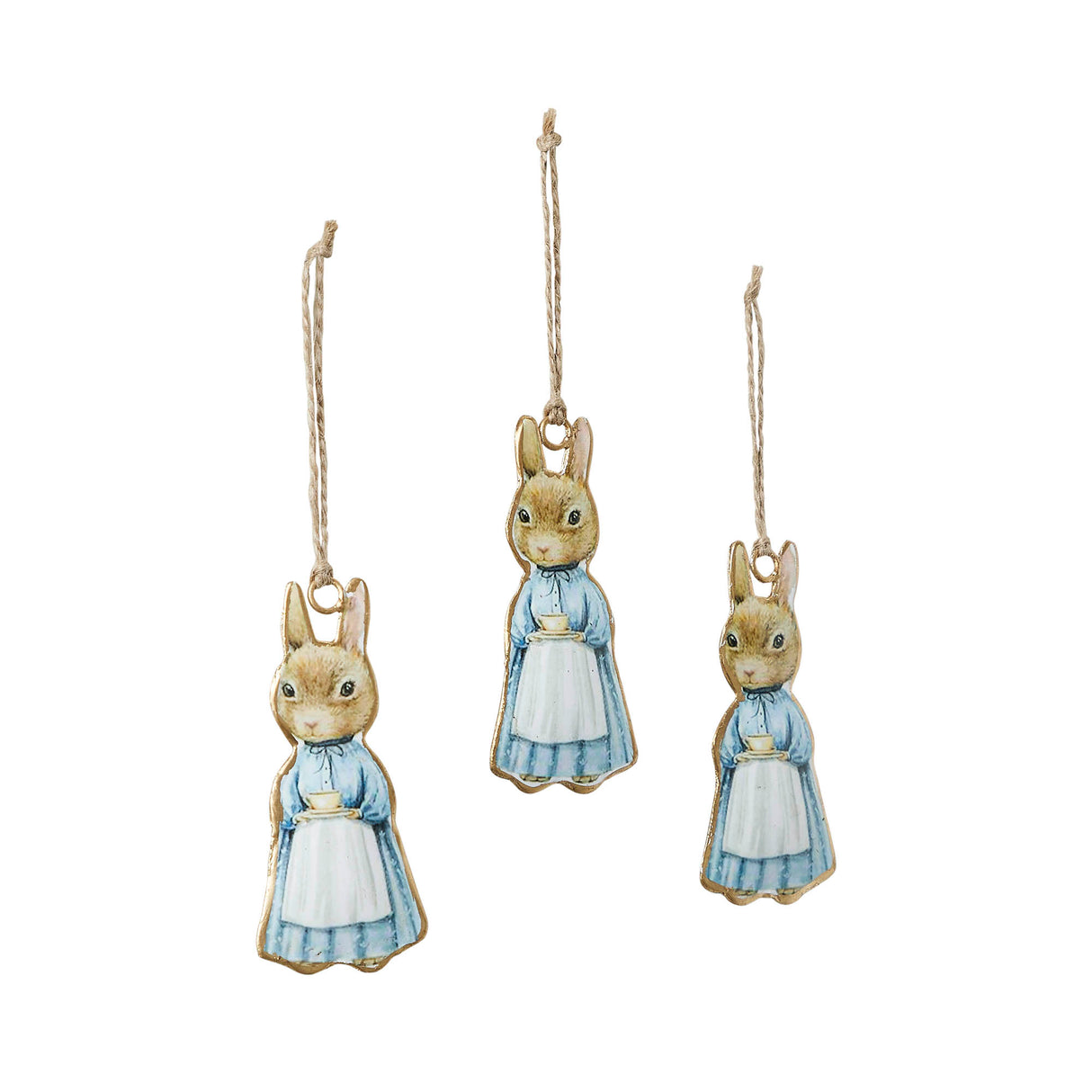 Bunny Hop Metal Apron Rabbit Ornament Set of 3 4x2