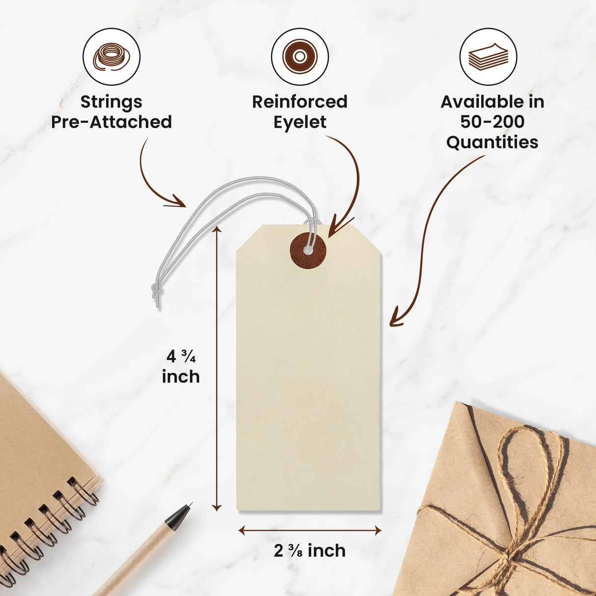 9pt Creme Manila Tag w/ String Set of 100 Size #5
