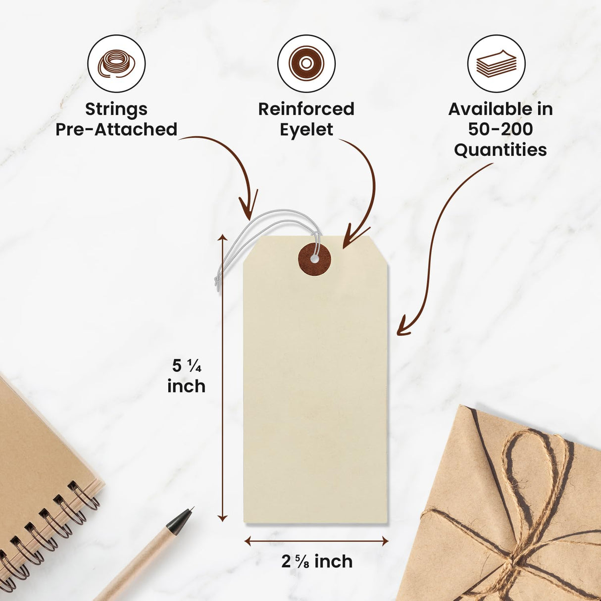 9pt Creme Manila Tag w/ String Set of 100 Size #6