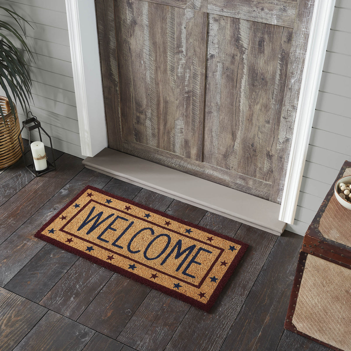 Welcome Rug Print Patriotic Stars Welcome Coir Rug Rect 17x36 – VHC Brands Home Decor