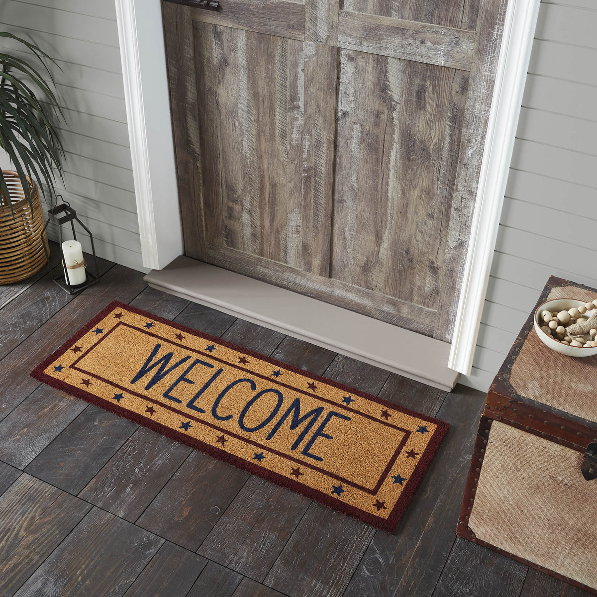 Gun Welcome Rug Patriotic Stars Welcome Coir Rug Rect 17x48 – VHC Brands Home Decor