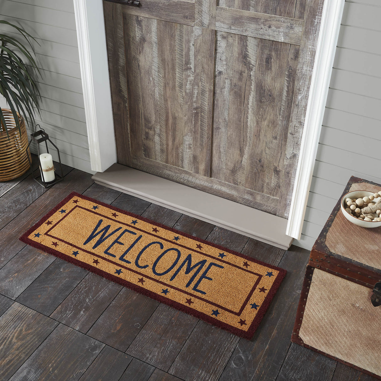 Patriotic Stars Welcome Coir Rug Rect 17x48
