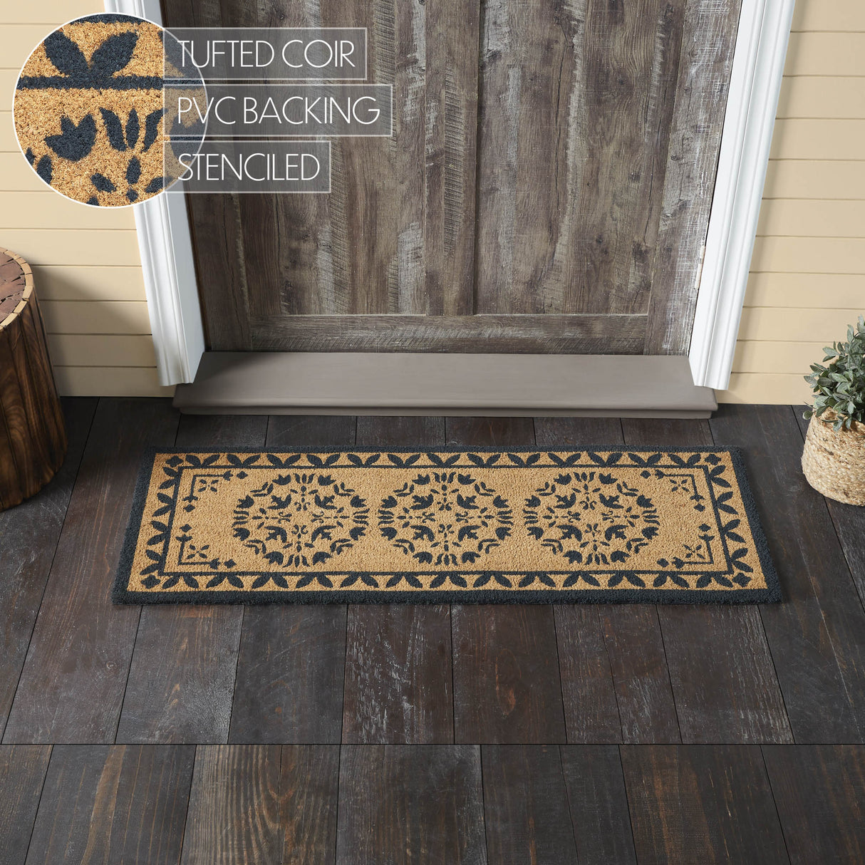 Charleston Mosaic Charcoal Coir Rug Rect 17x48