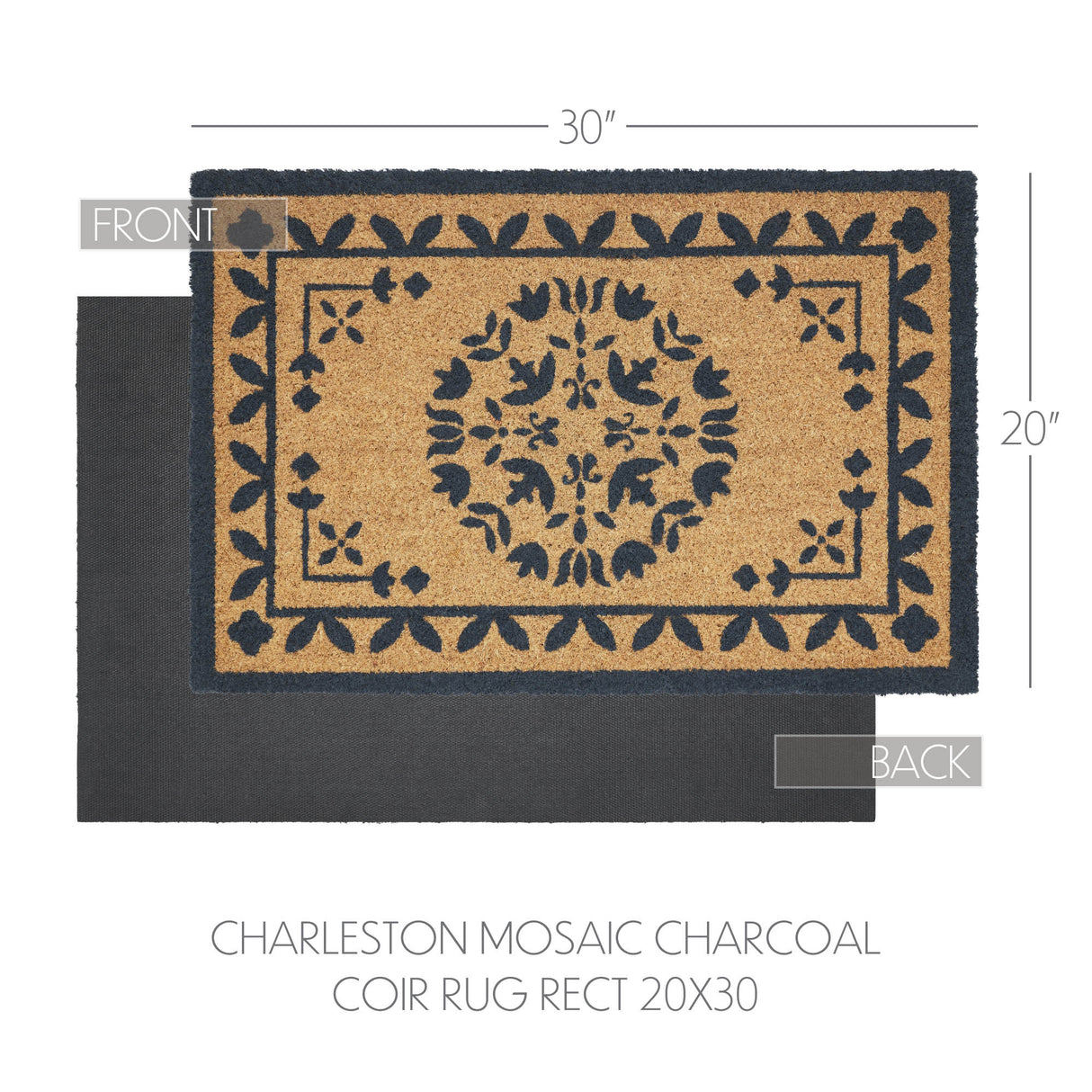 Charleston Mosaic Charcoal Coir Rug Rect 20x30