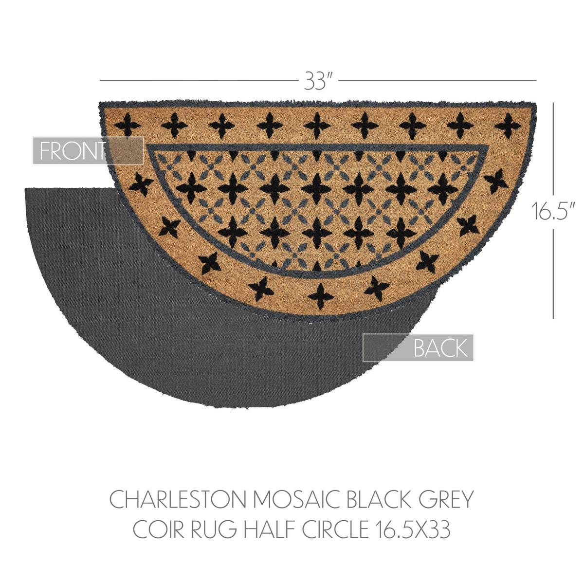 Half Circle Reading Rug Charleston Mosaic Black Grey Coir Rug Half Circle 16.5x33 – VHC Brands ...