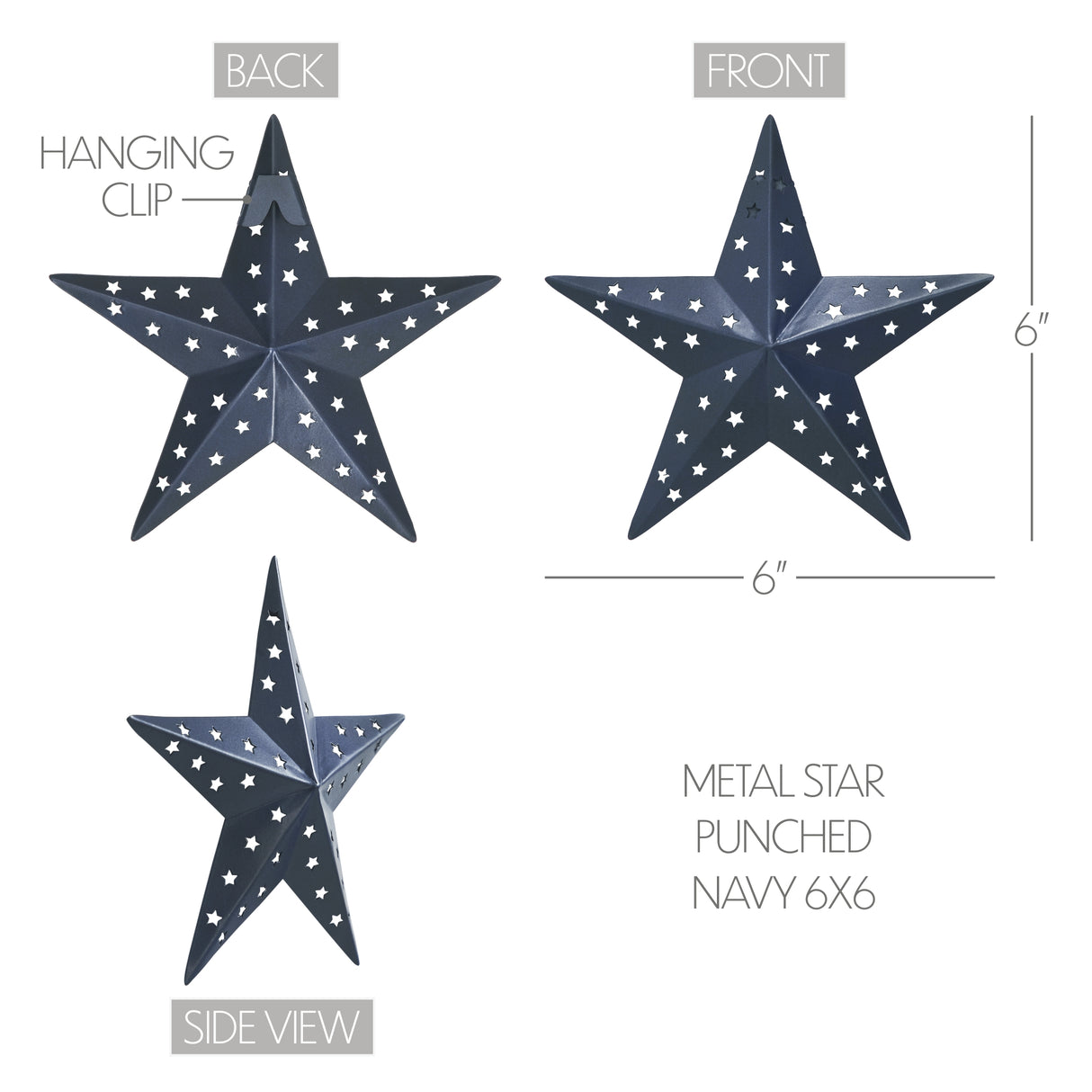 Metal Star Punched Navy 6x6