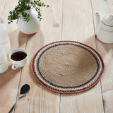 Patriotic Red Blue Ric Rac Placemat 14 Inch Diameter, Round, Primitive Fourth of July Place Mat, Independence Day Tabletop Decor, 2 Pack