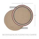 Patriotic Red Blue Ric Rac Placemat 14 Inch Diameter, Round, Primitive Fourth of July Place Mat, Independence Day Tabletop Decor, 4 Pack 4 Pack