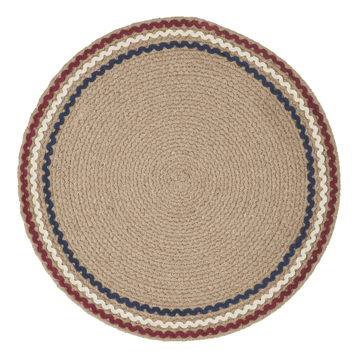 Patriotic Red Blue Ric Rac Placemat 14 Inch Diameter, Round, Primitive Fourth of July Place Mat, Independence Day Tabletop Decor, 4 Pack 4 Pack