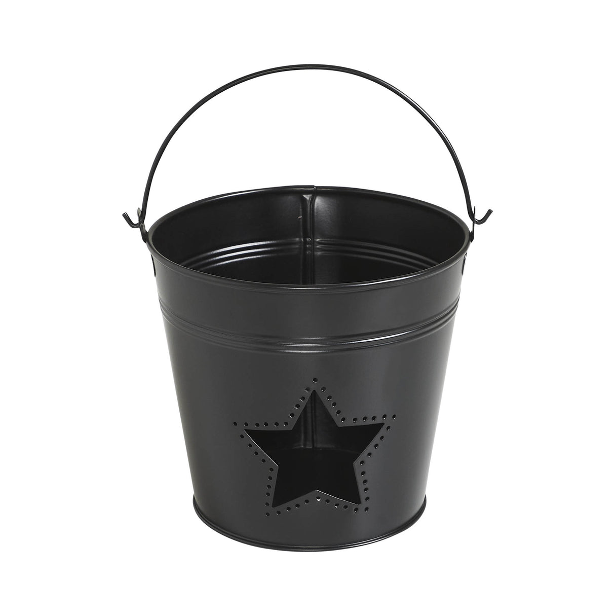 Metal Bucket w/ Star Cutout Black 6x6.5x5