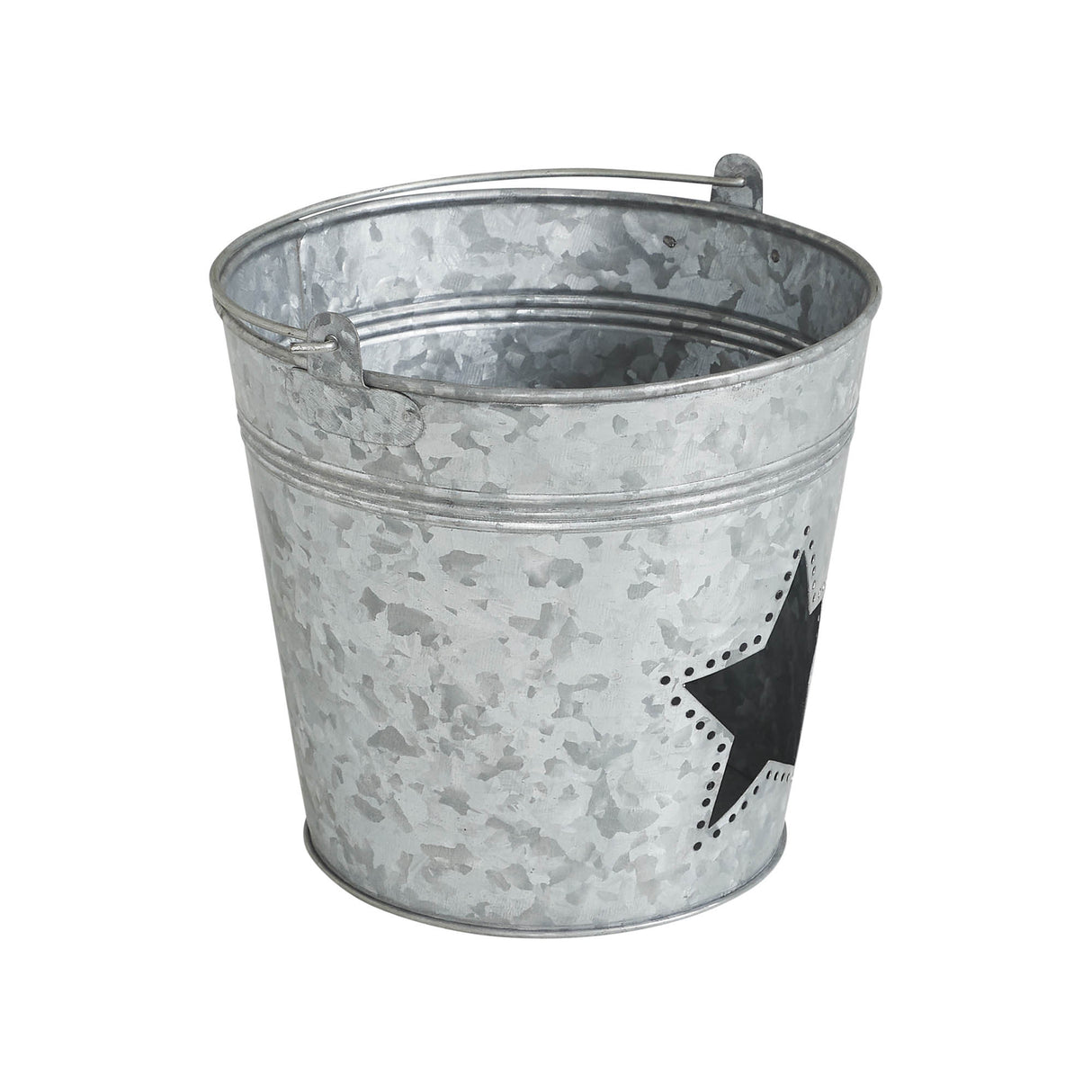 Metal Bucket w/ Star Cutout Galvanized 6x6.5x5
