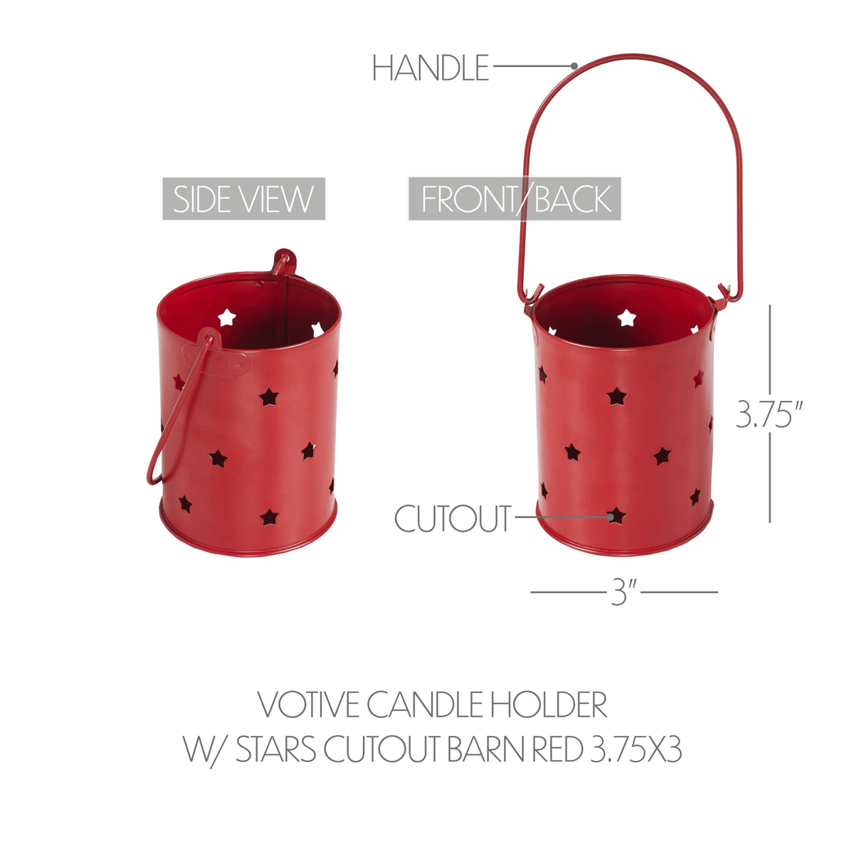 Votive Candle Holder w/ Stars Cutout Barn Red 3.75x3