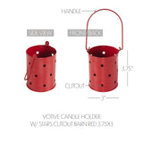 Votive Candle Holder w/ Stars Cutout Barn Red 3.75x3