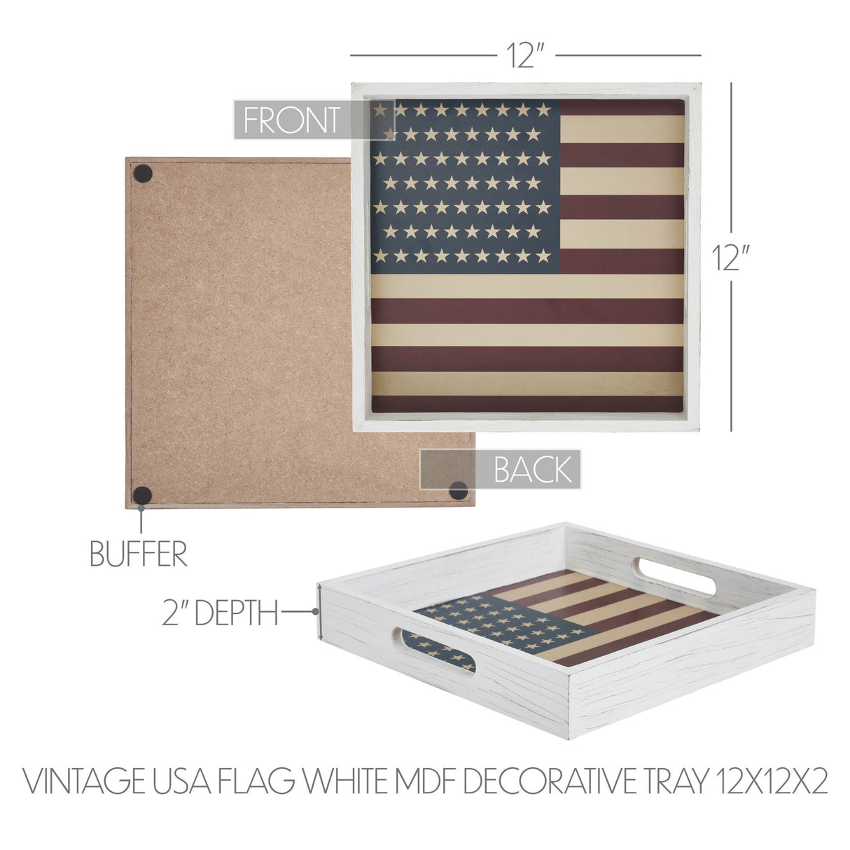 Vintage USA Flag White MDF Decorative Tray 12x12x2