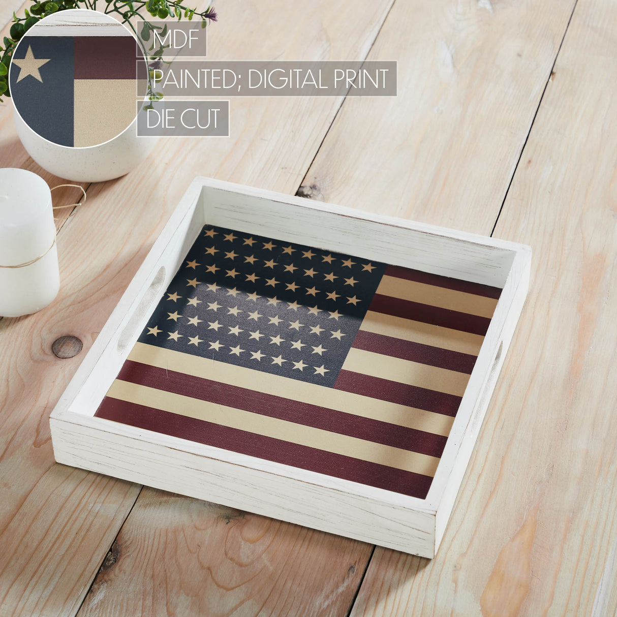 Vintage USA Flag White MDF Decorative Tray 12x12x2