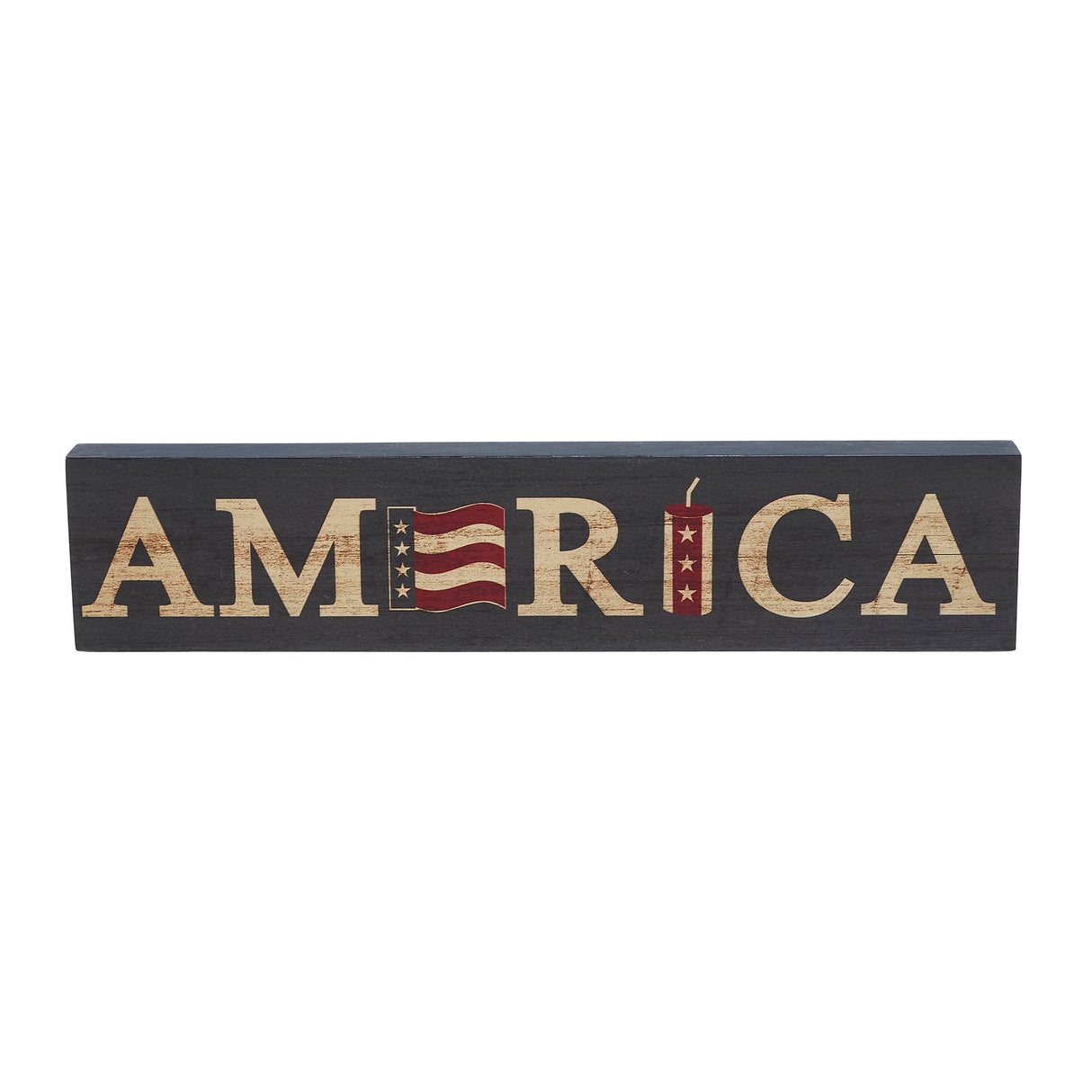 AMERICA Flag and Firecracker MDF Block Sign 3x14x1