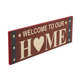 Welcome To Our Home w/ White Stars On Blue Stripes MDF Wall Sign 6x18