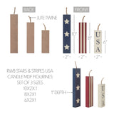 RWB Stars & Stripes USA Candle MDF Figurines Set of 3 Sizes