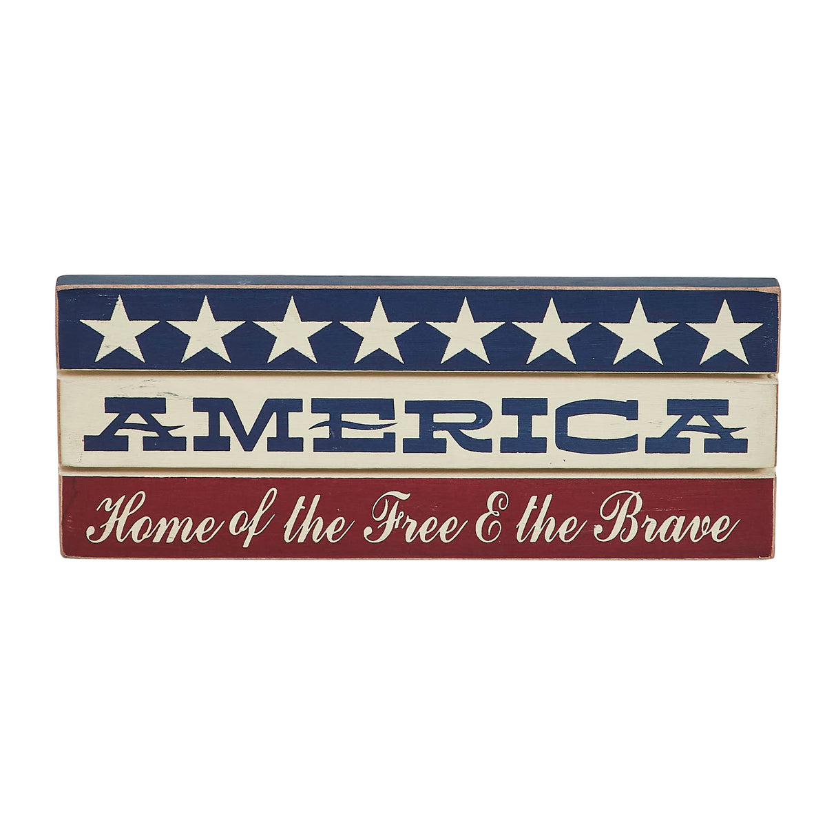 AMERICA Home Of The Free And The Brave w/ White Stars On Blue Stripe MDF Sign 3.5x9
