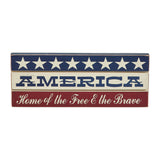 AMERICA Home Of The Free And The Brave w/ White Stars On Blue Stripe MDF Sign 3.5x9