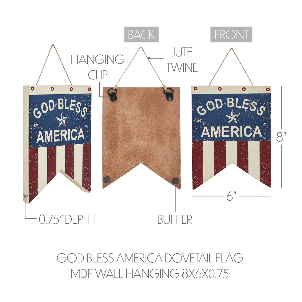 God Bless America Dovetail Flag MDF Wall Hanging 8x6